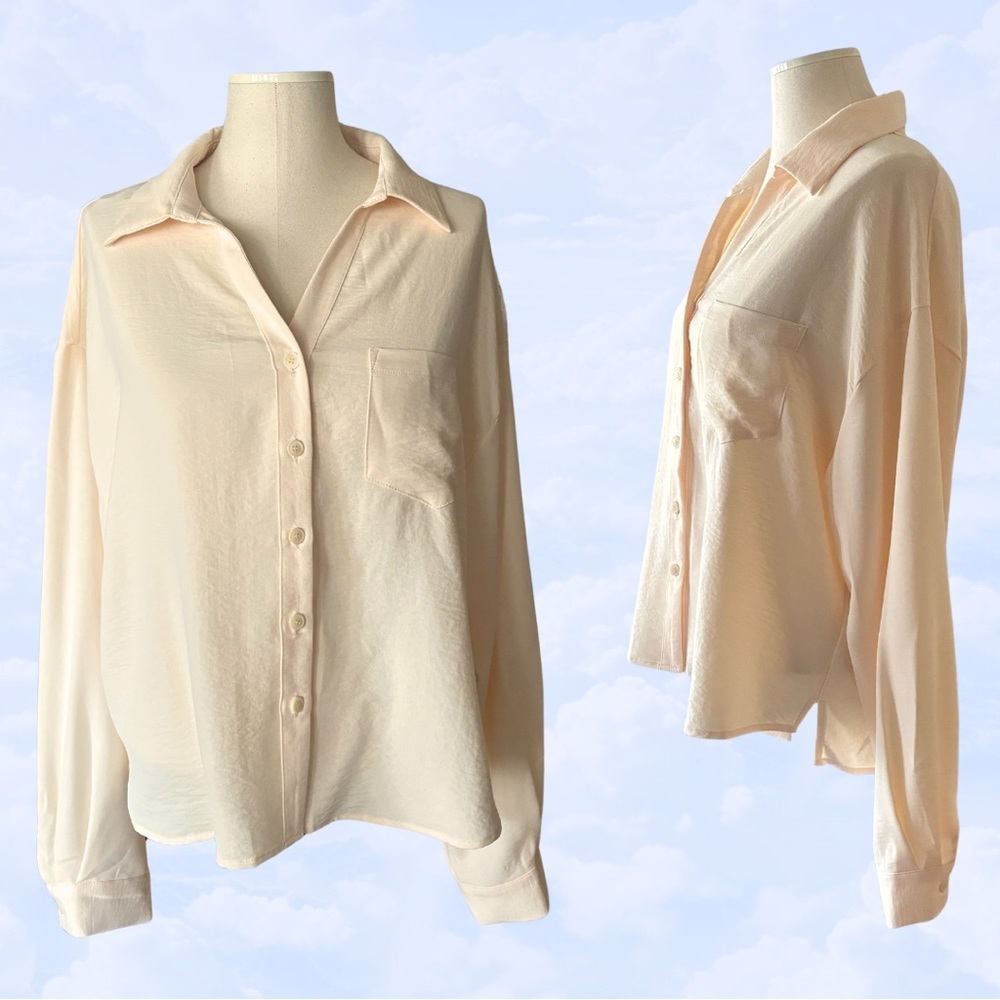 SINCERELY JULES ✨ Peach Blouse 🍑 boxy flowy top button up medium large